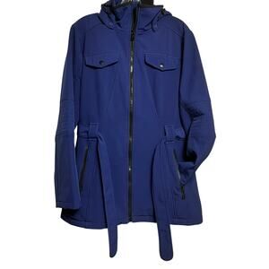 London Fog Blue Hooded Belted Zip‎ Front Jacket -  L (2848)